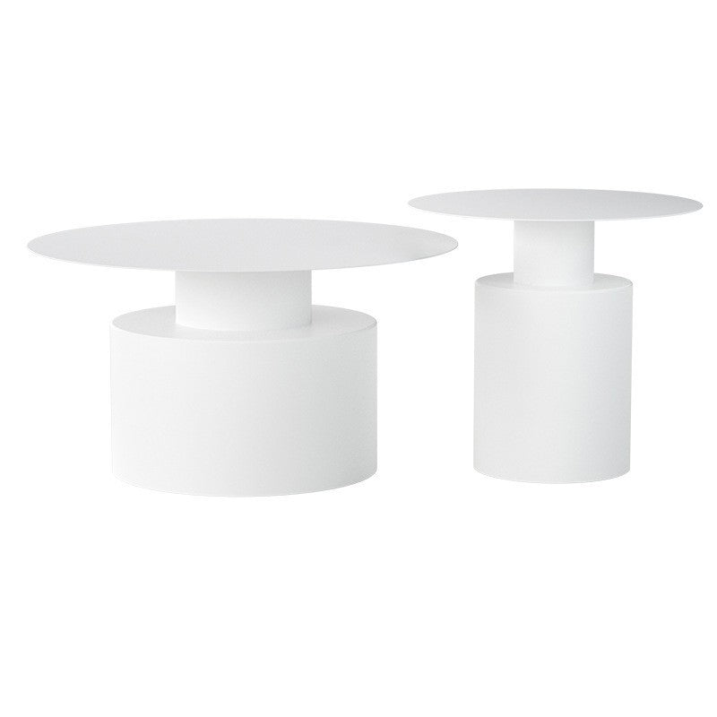 Black/White Pedestal Coffee Table Metal Round Cocktail Table