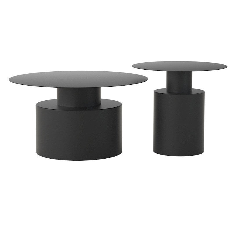Black/White Pedestal Coffee Table Metal Round Cocktail Table