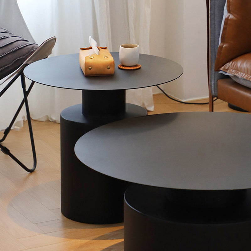 Black/White Pedestal Coffee Table Metal Round Cocktail Table