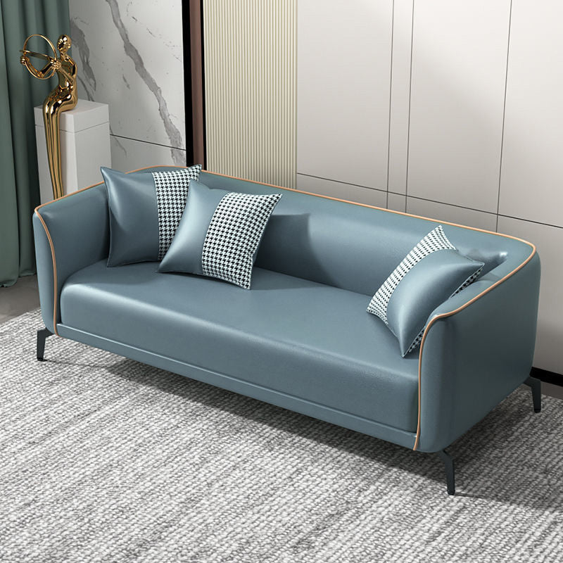 Tight Back Sofa Scandinavian Faux Leather Square Arm Sofa for Living Room