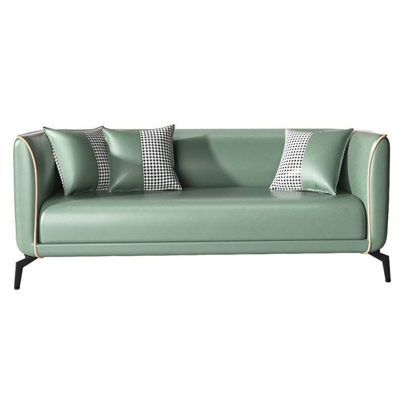 Tight Back Sofa Scandinavian Faux Leather Square Arm Sofa for Living Room