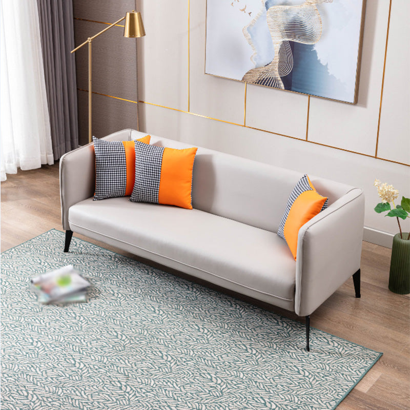 Scandinavian Faux Leather Tight Back Sofa with Square Arms for Living Room
