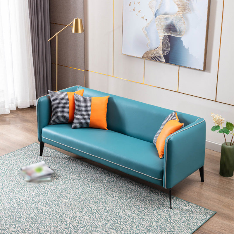 Scandinavian Faux Leather Tight Back Sofa with Square Arms for Living Room