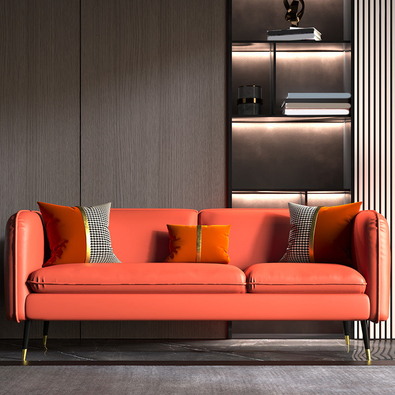 Contemporary Faux Leather Square Arm Sofa with Tight Back for Apartment