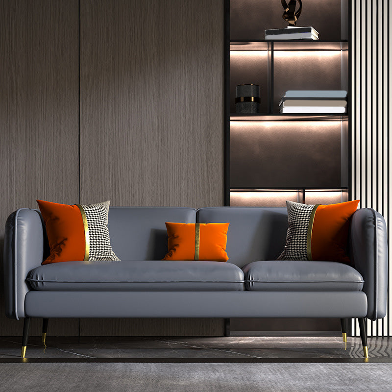 Contemporary Faux Leather Square Arm Sofa with Tight Back for Apartment