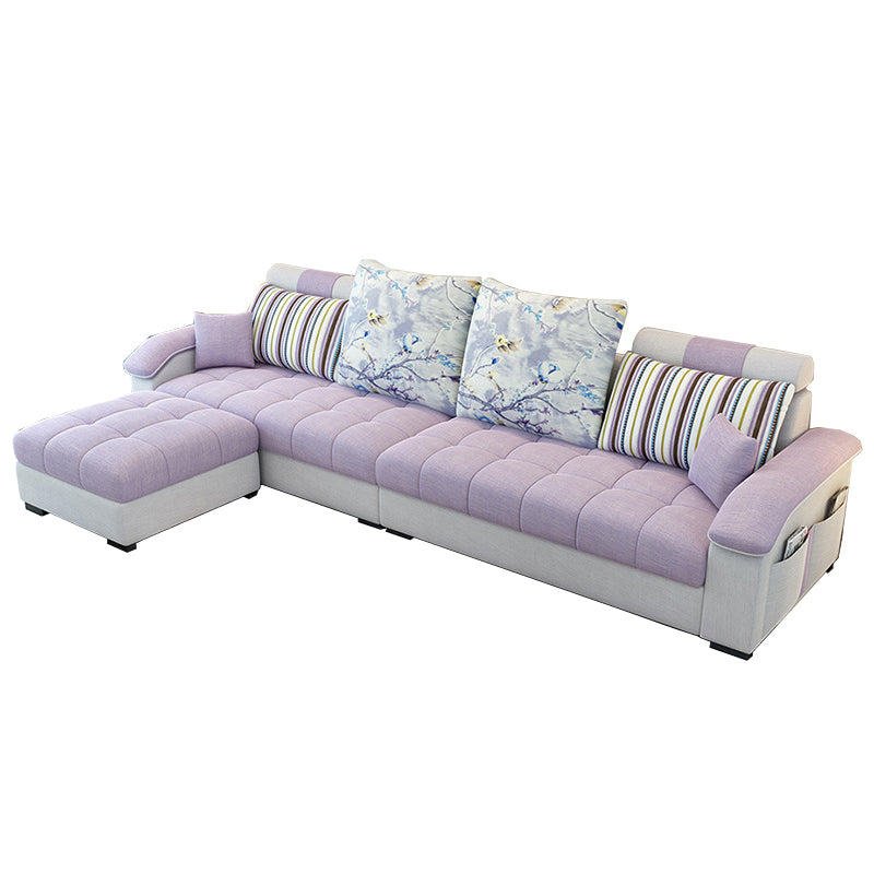 Sloped Arms Faux Leather and Cotton Blend Sectionals Sofa for Four People