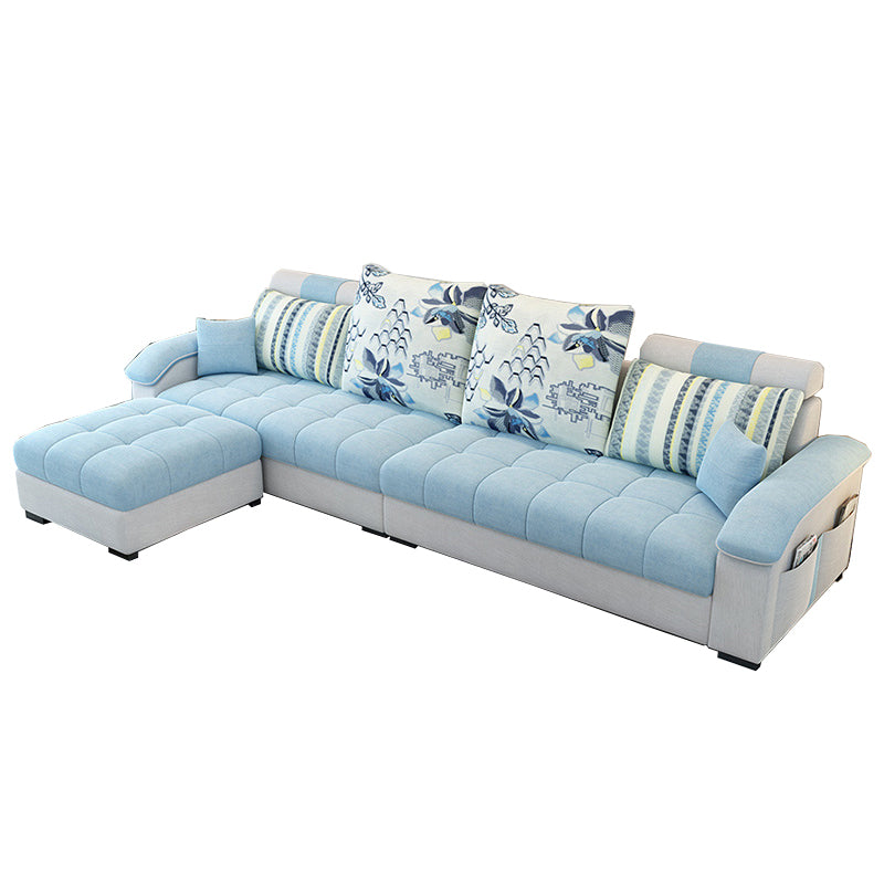 Sloped Arms Faux Leather and Cotton Blend Sectionals Sofa for Four People