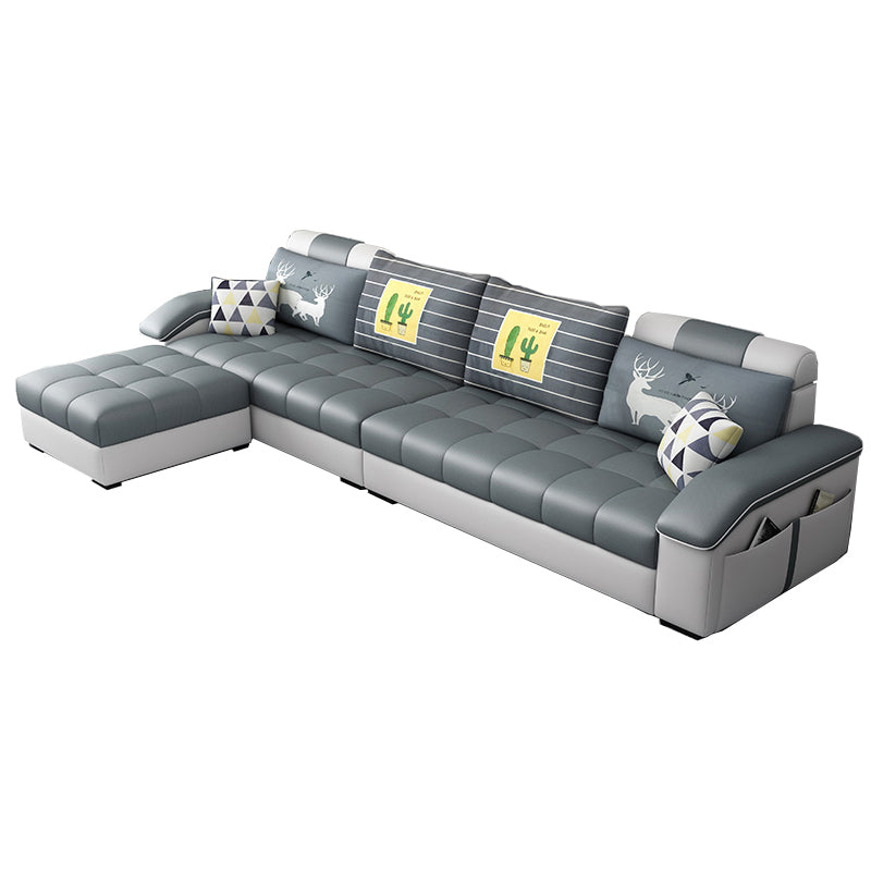 Sloped Arms Faux Leather and Cotton Blend Sectionals Sofa for Four People