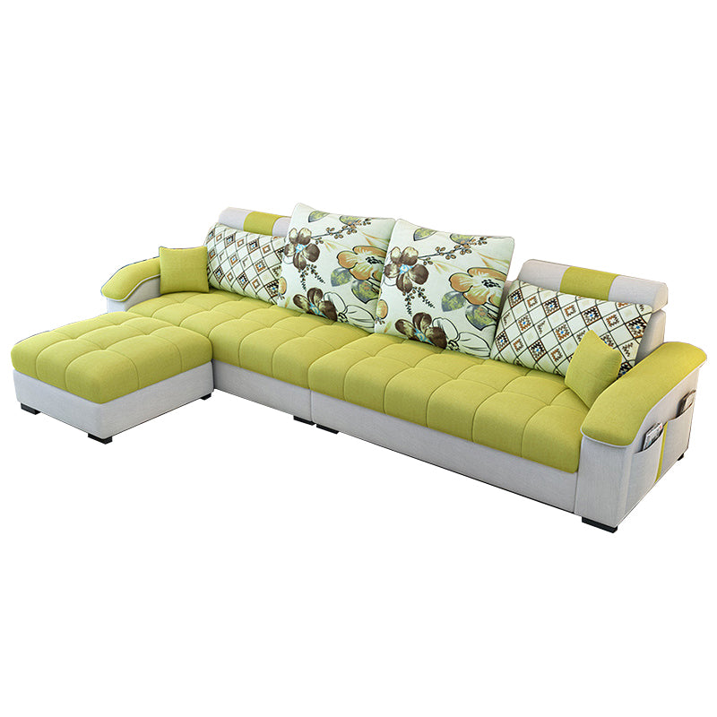 Sloped Arms Faux Leather and Cotton Blend Sectionals Sofa for Four People