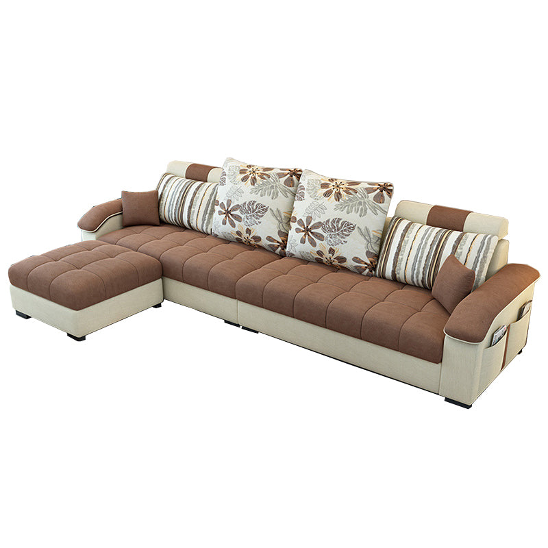 Sloped Arms Faux Leather and Cotton Blend Sectionals Sofa for Four People