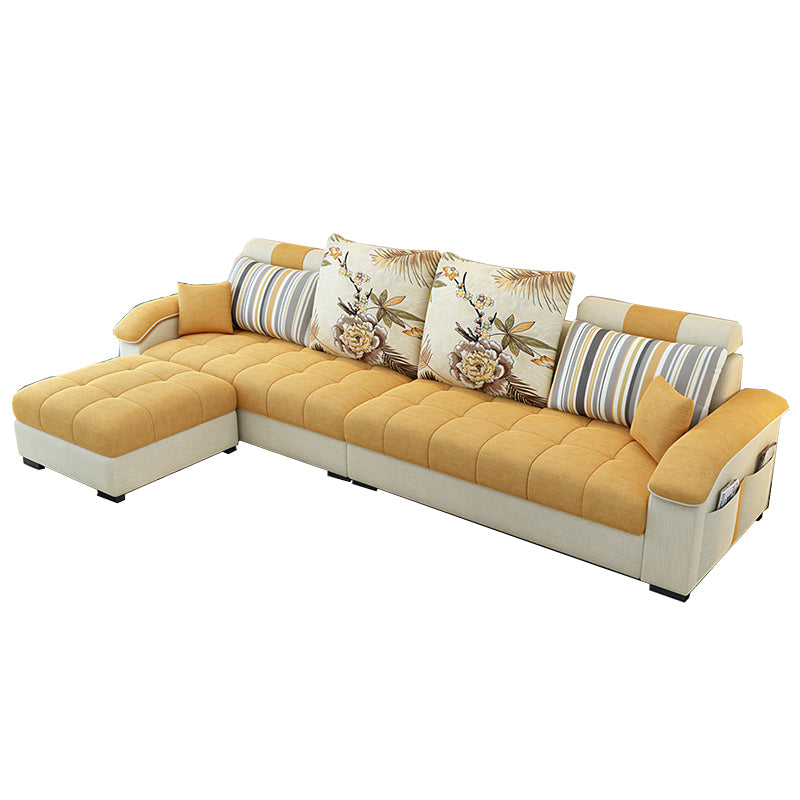 Sloped Arms Faux Leather and Cotton Blend Sectionals Sofa for Four People