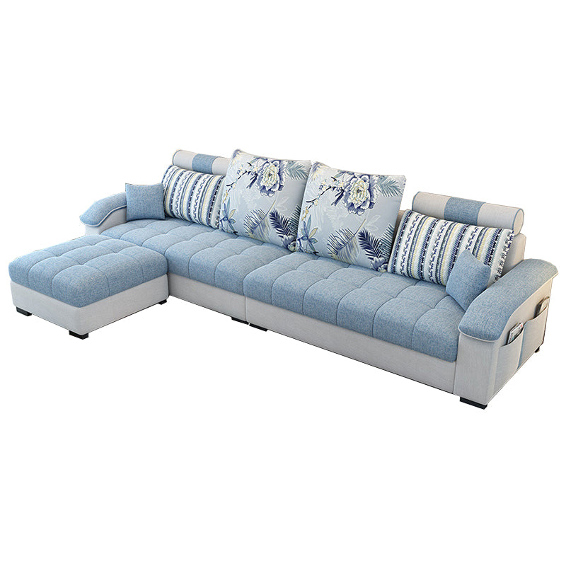 Sloped Arms Faux Leather and Cotton Blend Sectionals Sofa for Four People