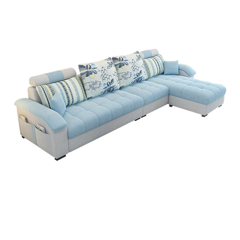 Sloped Arms Faux Leather and Cotton Blend Sectionals Sofa for Four People