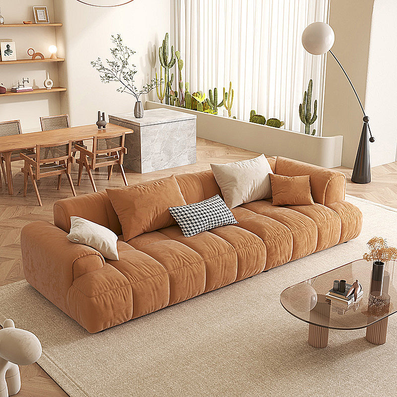 Velvet Round Arm Sectionals 24.8"High Tight Back Sofa with 4 Pillows