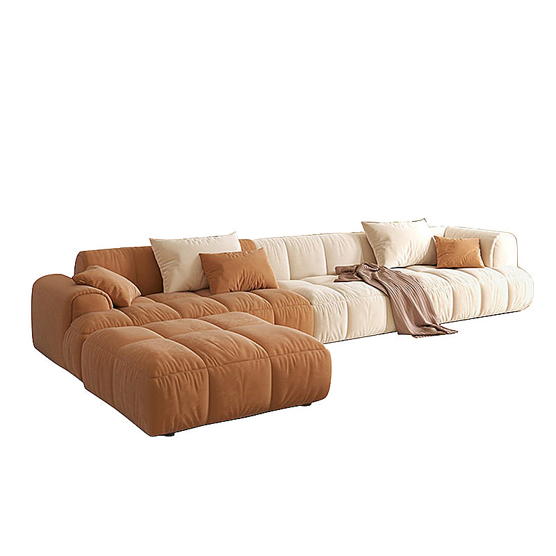 Velvet Round Arm Sectionals 24.8"High Tight Back Sofa with 4 Pillows
