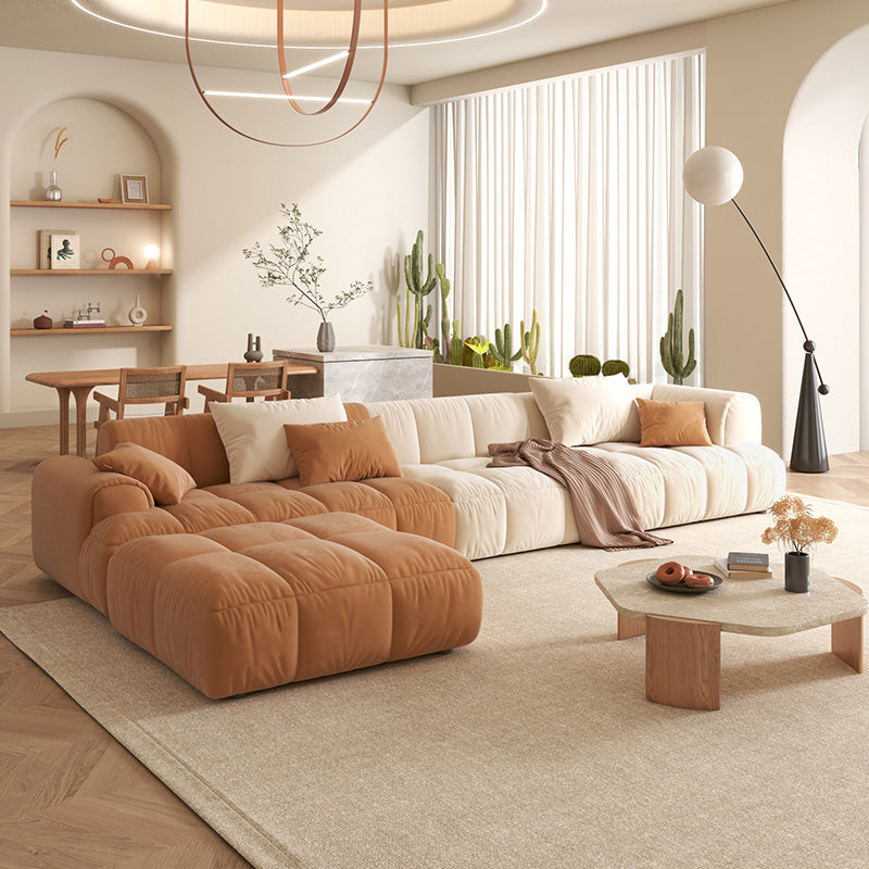 Velvet Round Arm Sectionals 24.8"High Tight Back Sofa with 4 Pillows