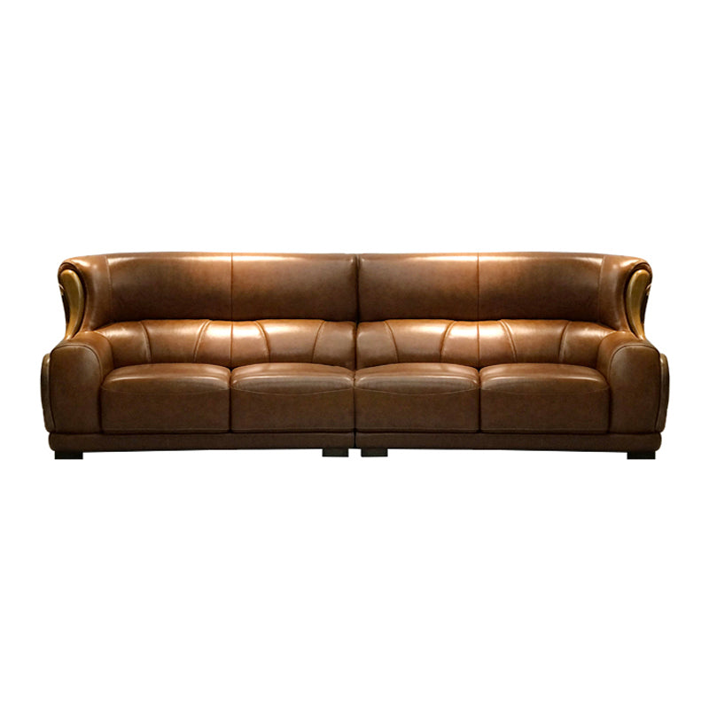 Genuine Leather Round Arm Sectionals Dark Brown 36.61"High Cushion Back Sofa