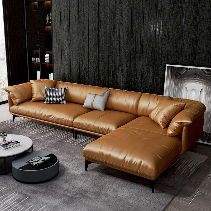 Scandinavian Orange Genuine Leather Pillow Top Arm Sofa/Sectional for Living Room