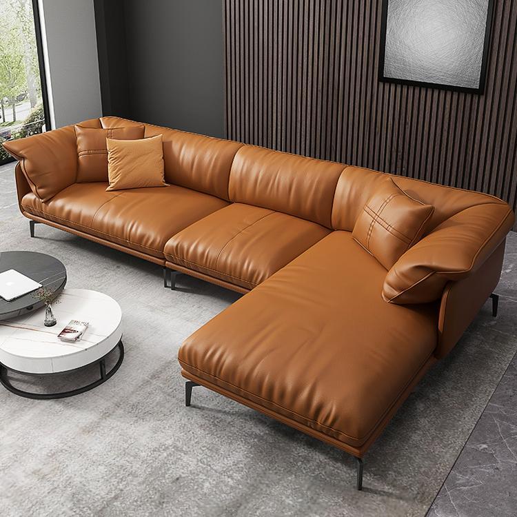 Scandinavian Orange Genuine Leather Pillow Top Arm Sofa/Sectional for Living Room