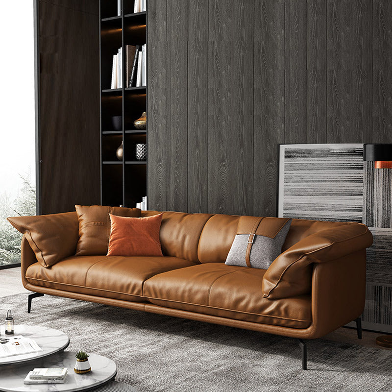 Scandinavian Orange Genuine Leather Pillow Top Arm Sofa/Sectional for Living Room