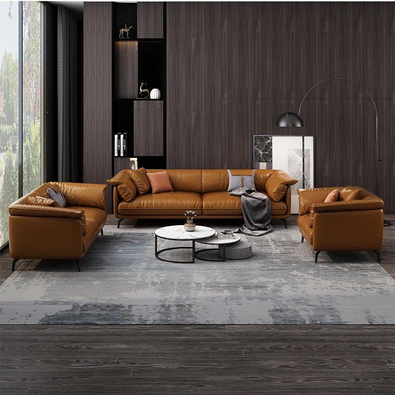 Scandinavian Orange Genuine Leather Pillow Top Arm Sofa/Sectional for Living Room