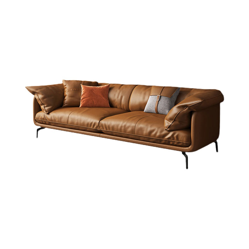 Scandinavian Orange Genuine Leather Pillow Top Arm Sofa/Sectional for Living Room