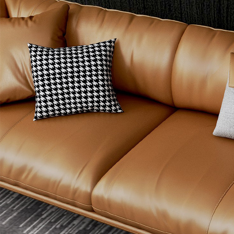 Scandinavian Orange Genuine Leather Pillow Top Arm Sofa/Sectional for Living Room