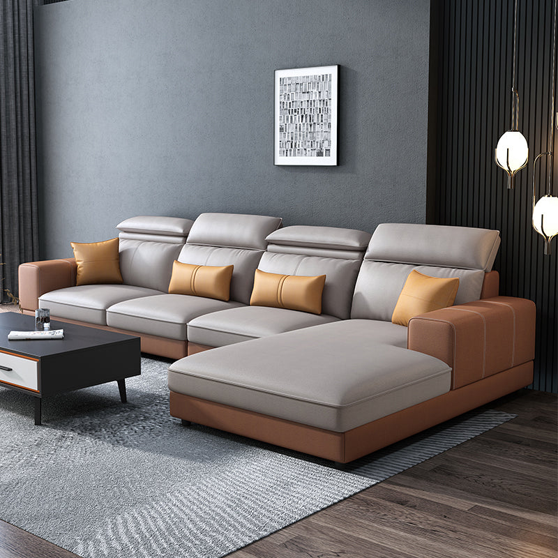 L-Shape Faux Leather High Back Square Arm Sectional with Stain-Resistant