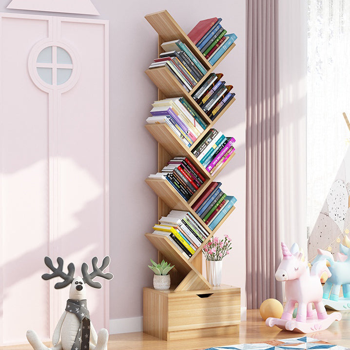 8.46"W Bookshelf Scandinavian Style Bookcase for Home Study Room with 1 Drawer