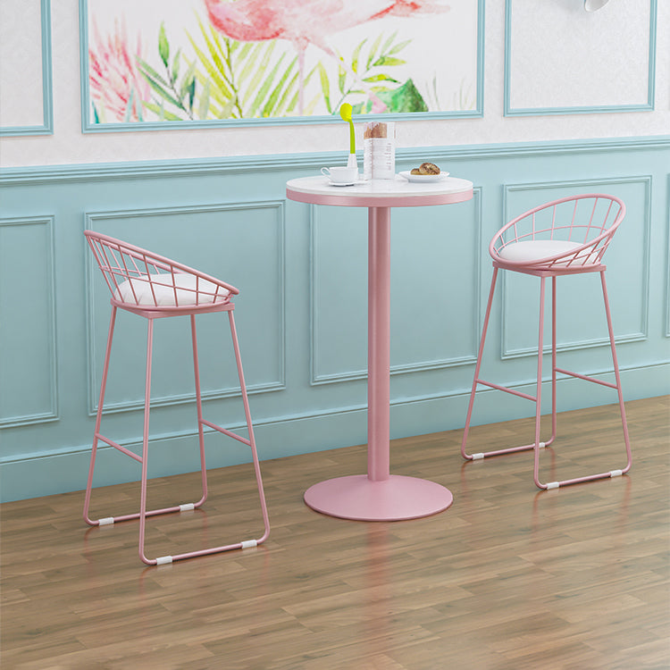 1/3/4/5 Pieces Industrial Pink Bar Table Set Round Bistro Set with White Faux Marble Top