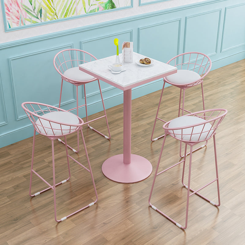 1/3/4/5 Pieces Industrial Pink Bar Table Set Round Bistro Set with White Faux Marble Top