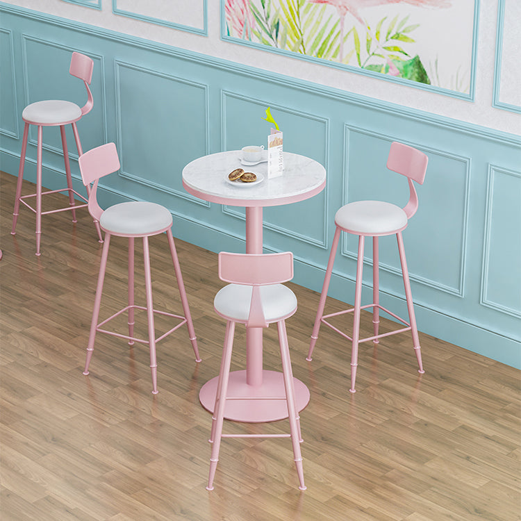 1/3/4/5 Pieces Industrial Pink Bar Table Set Round Bistro Set with White Faux Marble Top