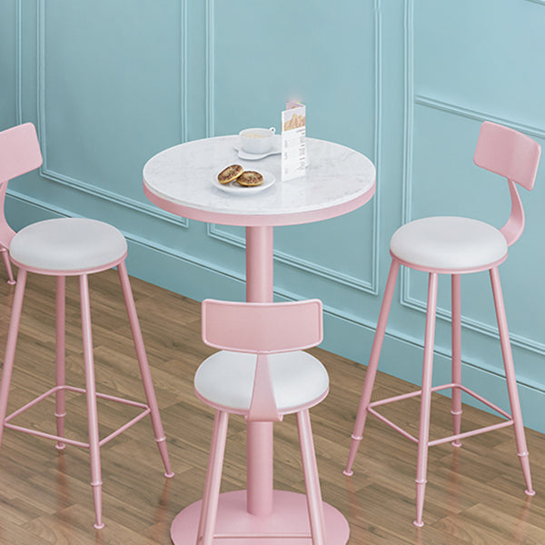 1/3/4/5 Pieces Industrial Pink Bar Table Set Round Bistro Set with White Faux Marble Top