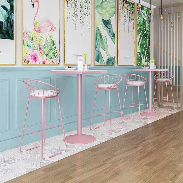 1/3/4/5 Pieces Industrial Pink Bar Table Set Round Bistro Set with White Faux Marble Top