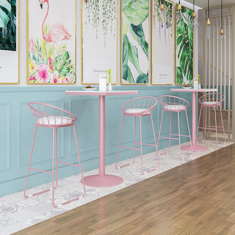 1/3/4/5 Pieces Industrial Pink Bar Table Set Round Bistro Set with White Faux Marble Top