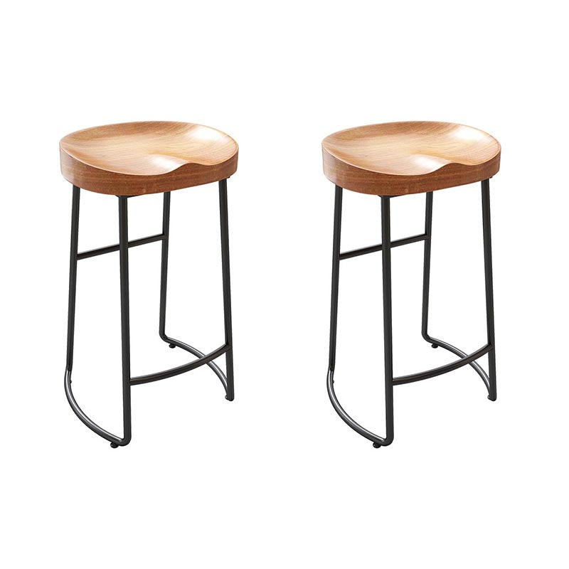 Contemporary Solid Wood Bar Stool Metal Bar Stool with Contoured Seat