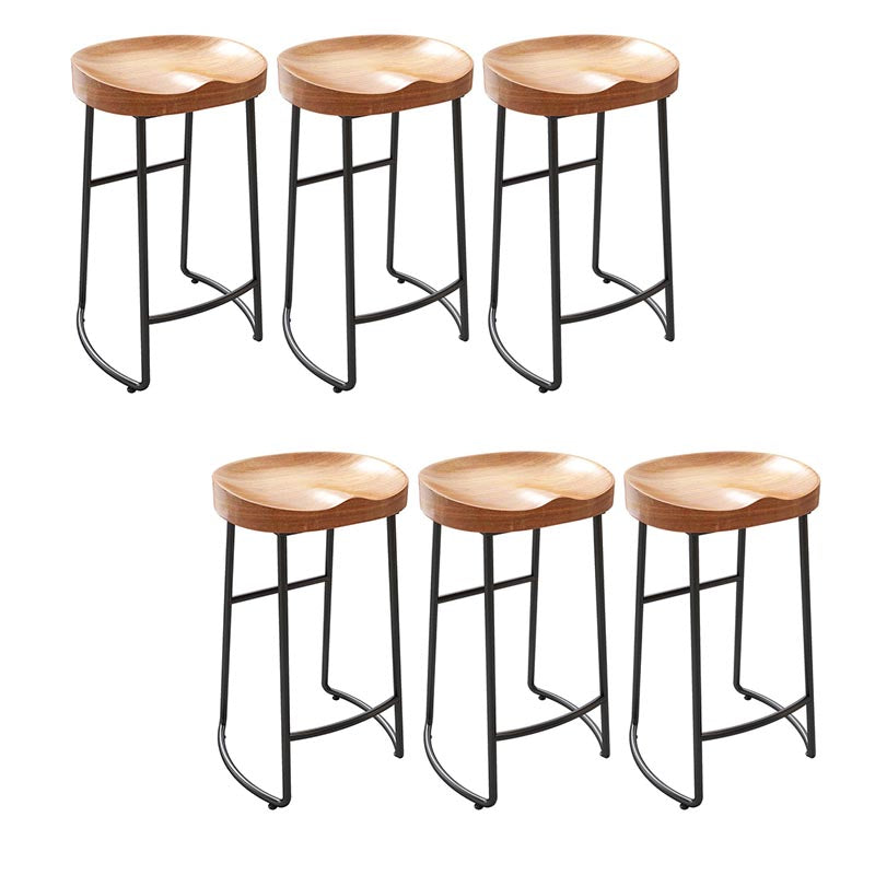 Contemporary Solid Wood Bar Stool Metal Bar Stool with Contoured Seat