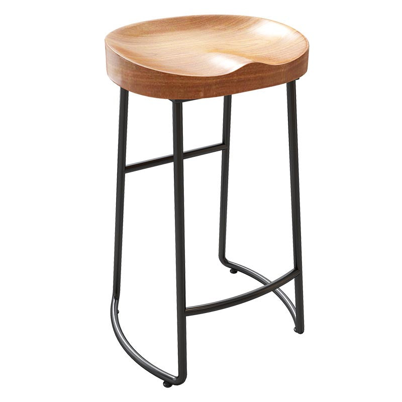 Contemporary Solid Wood Bar Stool Metal Bar Stool with Contoured Seat