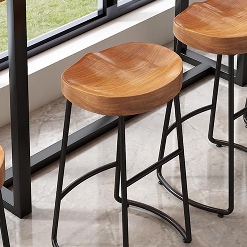 Contemporary Solid Wood Bar Stool Metal Bar Stool with Contoured Seat