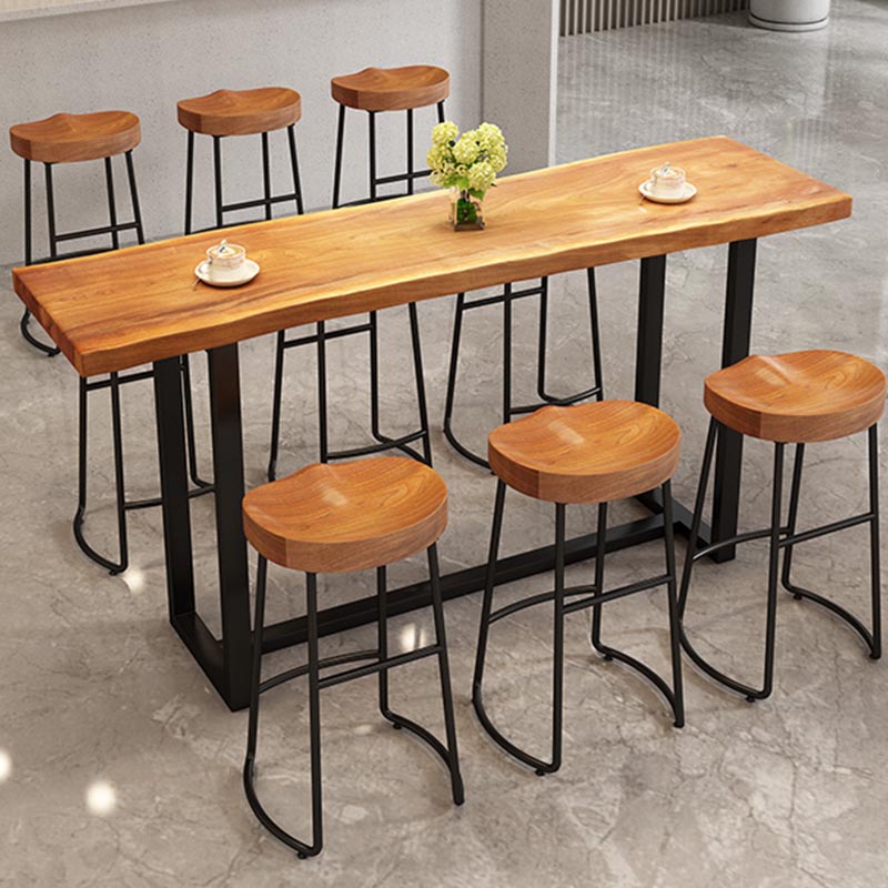 Contemporary Solid Wood Bar Stool Metal Bar Stool with Contoured Seat