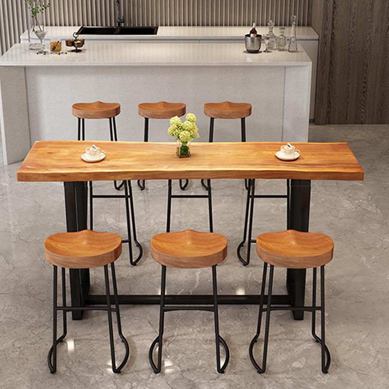 Contemporary Solid Wood Bar Stool Metal Bar Stool with Contoured Seat