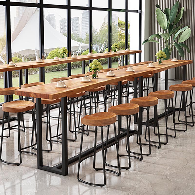 Contemporary Solid Wood Bar Stool Metal Bar Stool with Contoured Seat