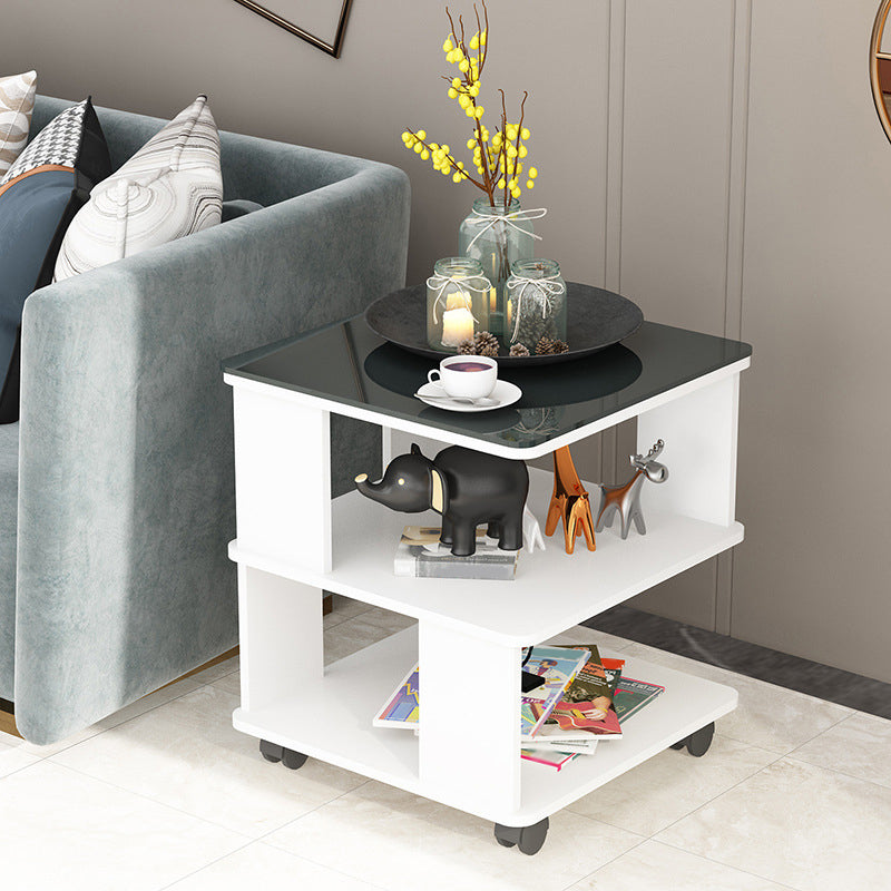 Square with Casters Side Table Wooden 19.69" High Shelf Included End Table