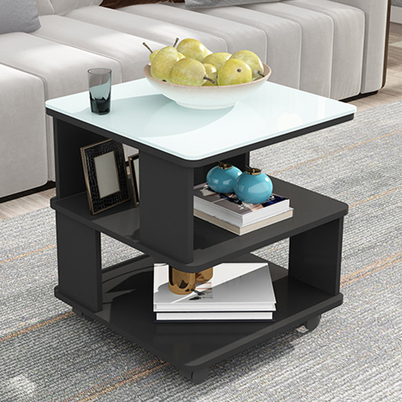 Square with Casters Side Table Wooden 19.69" High Shelf Included End Table