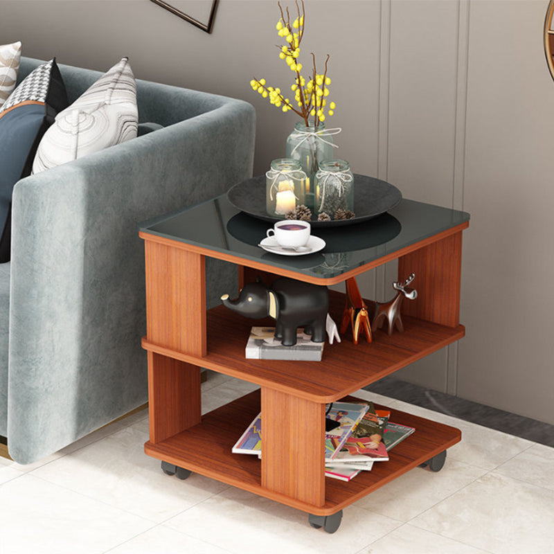 Square with Casters Side Table Wooden 19.69" High Shelf Included End Table