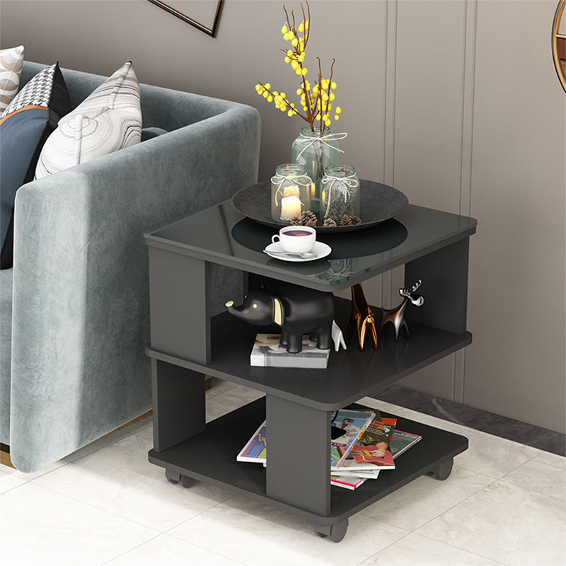 Square with Casters Side Table Wooden 19.69" High Shelf Included End Table