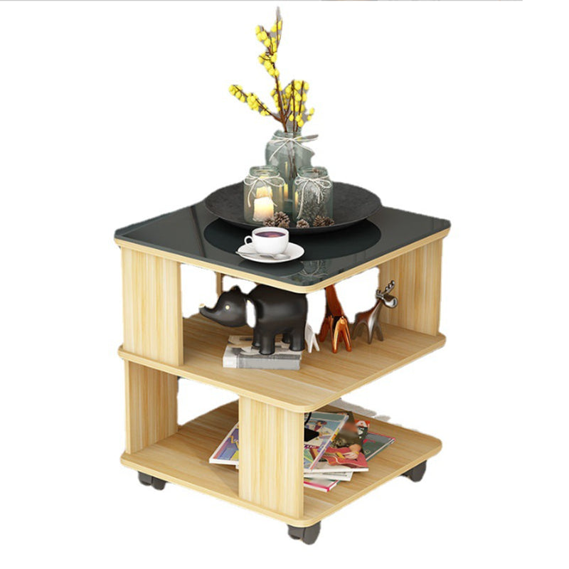 Square with Casters Side Table Wooden 19.69" High Shelf Included End Table