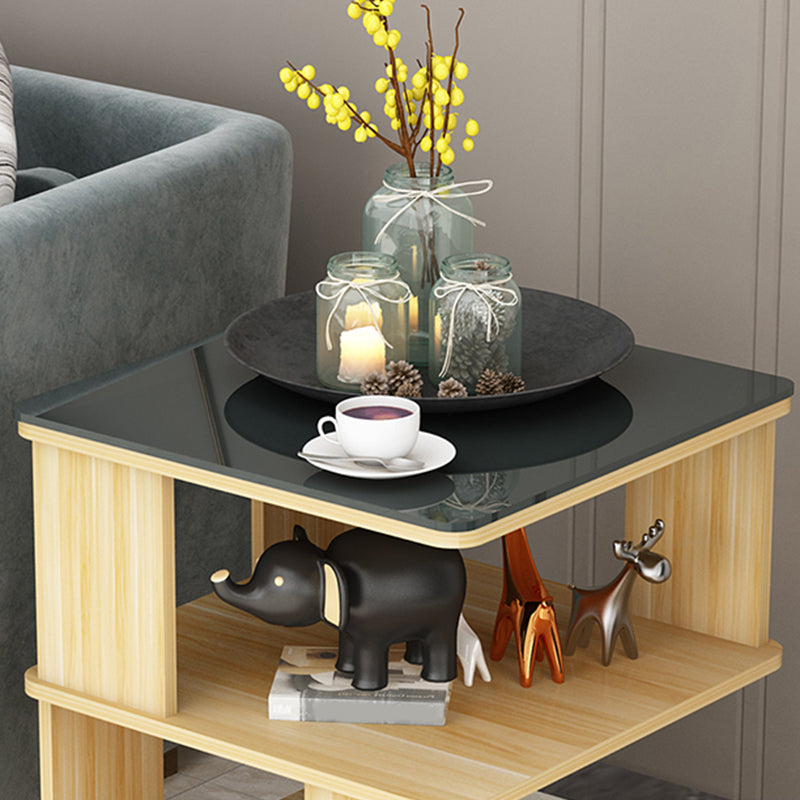 Square with Casters Side Table Wooden 19.69" High Shelf Included End Table
