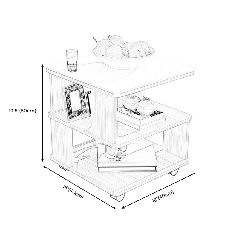 Square with Casters Side Table Wooden 19.69" High Shelf Included End Table