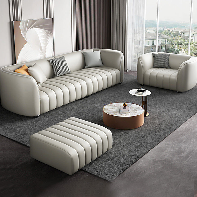 Beige Faux Leather Straight Arm Sofa/Sectional with Stain-Resistant and Wear-Resisting